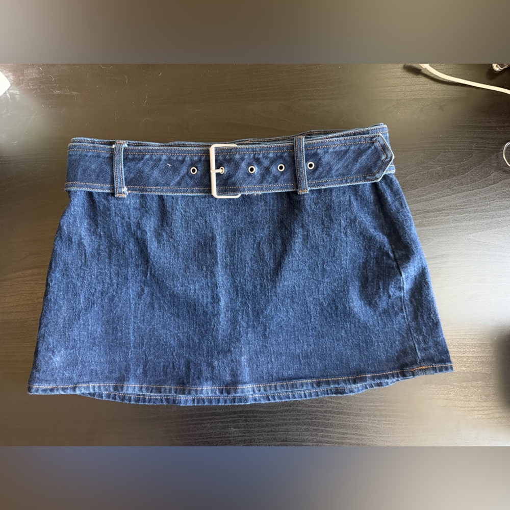 Dark Blue Denim Mini Skirt with Belt